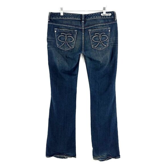 Express Stella Regular Fit Low Rise Blue Brown Denim Whisker Jeans Size 8R 34/33 - Picture 5 of 15